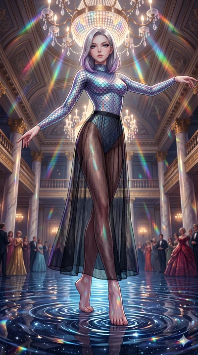 score_9, masterpiece, best quality, ultra-detailed, high-budget anime keyframe, editorial fashion photography, tasteful artistic composition, Caucasian woman, strictly human ears. low angle full-body shot from head to toe showing her feet, filling th
