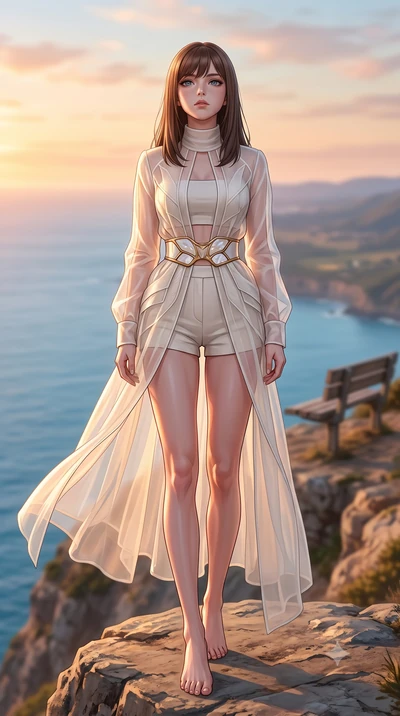 score_9, masterpiece, best quality, ultra-detailed, high-budget anime keyframe, editorial fashion photography, tasteful artistic composition, Korean woman woman. low angle full-body shot from head to toe showing her feet, filling the entire 9:16 vert