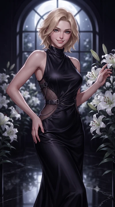 score_9, masterpiece, best quality, ultra-detailed, high-budget anime keyframe, editorial fashion photography, tasteful artistic composition, Caucasian woman. close-up cowboy shot from the waist and thighs up, the character dominates the composition,