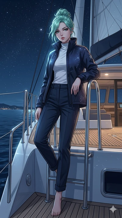 score_9, masterpiece, best quality, ultra-detailed, high-budget anime keyframe, editorial fashion photography, tasteful artistic composition, Japanese woman. low angle full-body shot from head to toe showing her feet, filling the entire 9:16 vertical