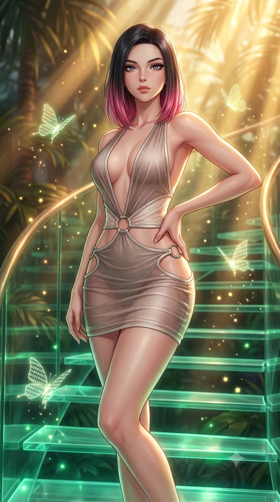 score_9, masterpiece, best quality, ultra-detailed, high-budget anime keyframe, editorial fashion photography, tasteful artistic composition, Korean woman. close-up cowboy shot from the waist and thighs up, the character dominates the composition, fi