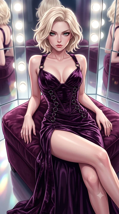 score_9, masterpiece, best quality, ultra-detailed, high-budget anime keyframe, editorial fashion photography, tasteful artistic composition, Caucasian woman. close-up cowboy shot from the waist and thighs up, the character dominates the composition,