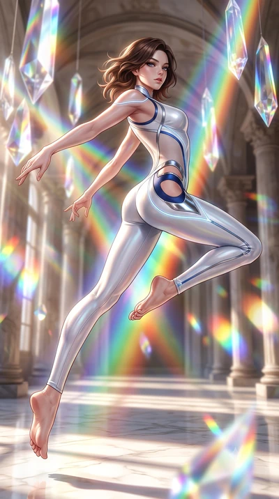 score_9, masterpiece, best quality, ultra-detailed, high-budget anime keyframe, semi-realistic 3D game render, editorial fashion photography, tasteful artistic composition, Korean woman. low angle full-body shot from head to toe showing her feet, fil