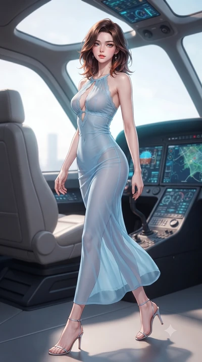 score_9, masterpiece, best quality, ultra-detailed, high-budget anime keyframe, editorial fashion photography, tasteful artistic composition, Korean woman. low angle full-body shot from head to toe showing her feet, filling the entire 9:16 vertical f