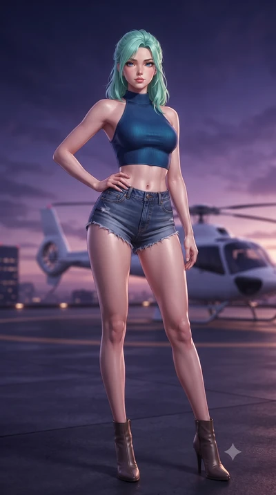 score_9, masterpiece, best quality, ultra-detailed, high-budget anime keyframe, editorial fashion photography, tasteful artistic composition, Japanese woman. low angle full-body shot from head to toe showing her feet, filling the entire 9:16 vertical