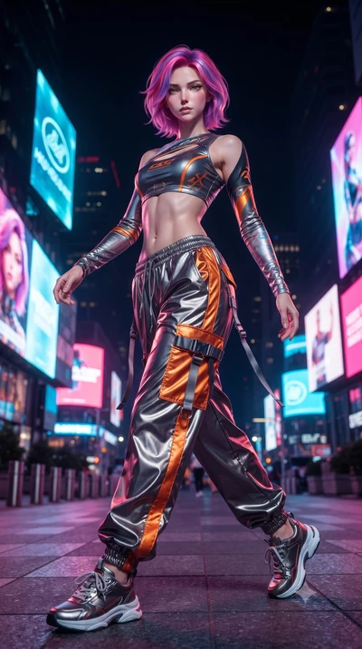 score_9, masterpiece, best quality, ultra-detailed, high-budget anime keyframe, editorial fashion photography, tasteful artistic composition, Caucasian woman. low angle full-body shot from head to toe showing her feet, filling the entire 9:16 vertica