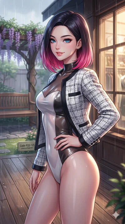 score_9, masterpiece, best quality, ultra-detailed, high-budget anime keyframe, vibrant anime aesthetic, Korean woman. close-up cowboy shot from the waist and thighs up, the character dominates the composition, filling the frame with her large presen
