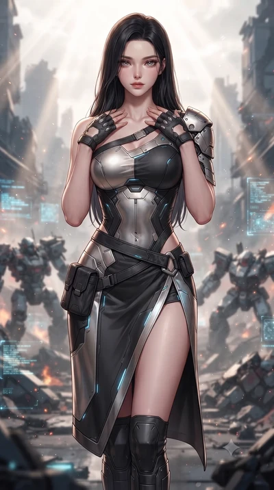 score_9, masterpiece, best quality, ultra-detailed, high-budget anime keyframe, editorial fashion photography, tasteful artistic composition, Korean woman. close-up cowboy shot from the waist and thighs up, the character dominates the composition, fi