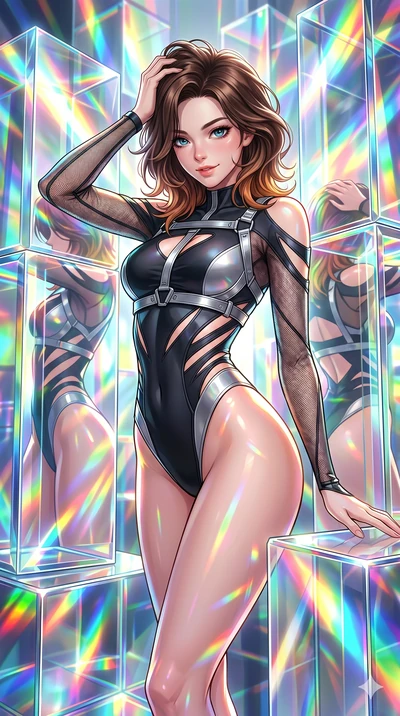 score_9, masterpiece, best quality, ultra-detailed, high-budget anime keyframe, editorial fashion photography, tasteful artistic composition, Korean woman. Upper body close-up from the thighs up, character filling the screen for maximum presence. She