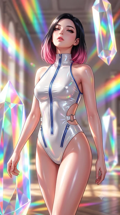 score_9, masterpiece, best quality, ultra-detailed, high-budget anime keyframe, semi-realistic 3D game render, editorial fashion photography, tasteful artistic composition, Korean woman. close-up cowboy shot from the waist and thighs up, the characte