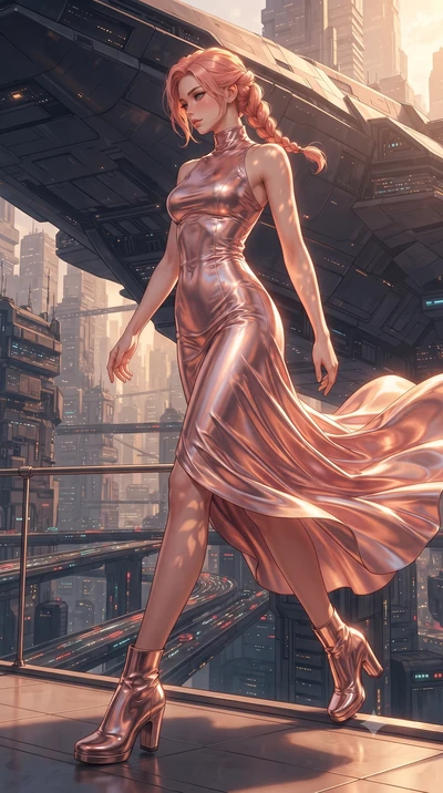 score_9, masterpiece, best quality, ultra-detailed, high-budget anime keyframe, editorial fashion photography, tasteful artistic composition, realistic cosplay photography, Japanese woman. low angle full-body shot from head to toe showing her feet, f