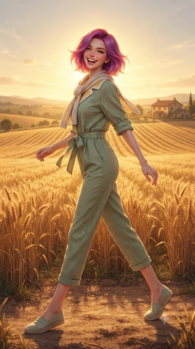 score_9, masterpiece, best quality, ultra-detailed, high-budget anime keyframe, editorial fashion photography, tasteful artistic composition, Caucasian woman. low angle full-body shot from head to toe showing her feet, filling the entire 9:16 vertica