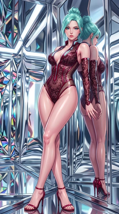 score_9, masterpiece, best quality, ultra-detailed, high-budget anime keyframe, semi-realistic 3D game render, editorial fashion photography, tasteful artistic composition, Japanese woman. low angle full-body shot from head to toe showing her feet, f