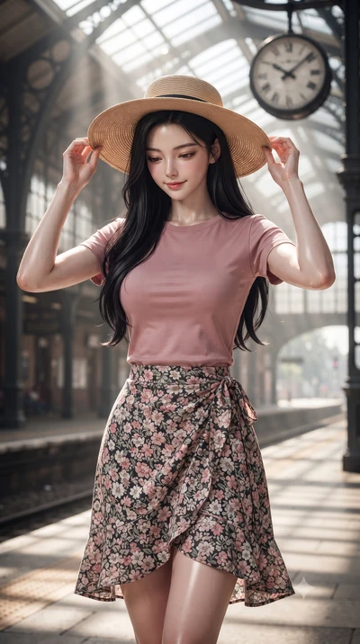 score_9, masterpiece, best quality, ultra-detailed, high-budget anime keyframe, editorial fashion photography, tasteful artistic composition, Korean woman woman. close-up cowboy shot from the waist and thighs up, the character dominates the compositi