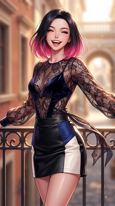 score_9, masterpiece, best quality, ultra-detailed, high-budget anime keyframe, editorial fashion photography, tasteful artistic composition, Korean woman. close-up cowboy shot from the waist and thighs up, the character dominates the composition, fi