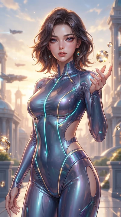 score_9, masterpiece, best quality, ultra-detailed, high-budget anime keyframe, editorial fashion photography, tasteful artistic composition, Korean woman. close-up cowboy shot from the waist and thighs up, the character dominates the composition, fi