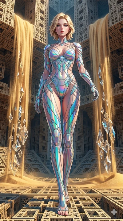 score_9, masterpiece, best quality, ultra-detailed, high-budget anime keyframe, Caucasian woman, strictly human ears. low angle full-body shot filling the entire 9:16 frame with her statuesque presence, stretching the vertical silhouette. descending 
