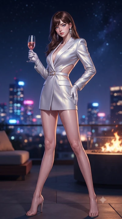 score_9, masterpiece, best quality, ultra-detailed, high-budget anime keyframe, editorial fashion photography, tasteful artistic composition, Korean woman. low angle full-body shot from head to toe showing her feet, filling the entire 9:16 vertical f