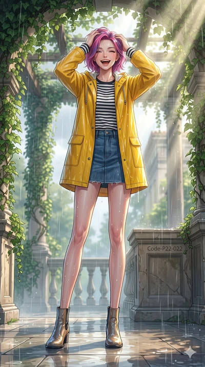 score_9, masterpiece, best quality, ultra-detailed, high-budget anime keyframe, vibrant anime aesthetic, Caucasian woman, strictly human ears. low angle full-body shot from head to toe showing her feet, filling the entire 9:16 vertical frame with her