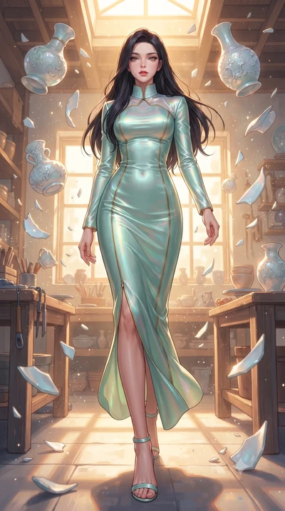 score_9, masterpiece, best quality, ultra-detailed, high-budget anime keyframe, editorial fashion photography, tasteful artistic composition, Korean woman. low angle full-body shot from head to toe showing her feet, filling the entire 9:16 vertical f
