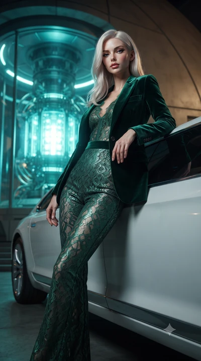 score_9, masterpiece, best quality, ultra-detailed, High-budget Anime Keyframe, editorial fashion photography, tasteful artistic composition, realistic cosplay photography, Caucasian woman, strictly human ears. Low angle cowboy shot filling the entir