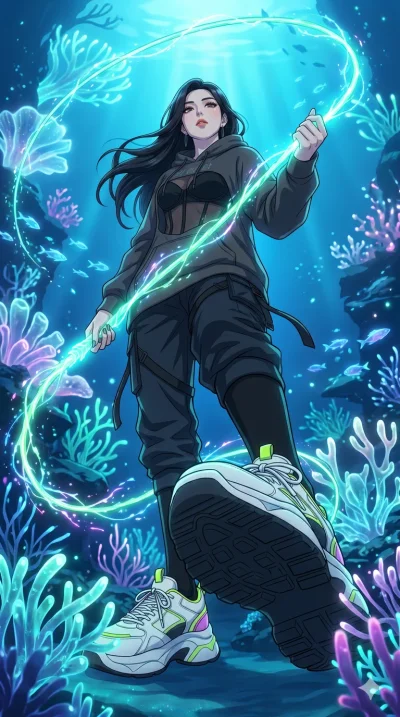 score_9, masterpiece, best quality, ultra-detailed, High-budget Anime Keyframe, vibrant colors, fluid line-art, expressive lighting, cinematic composition, Ufotable-style visual effects, top-tier animation quality, Korean woman with idol-like refined
