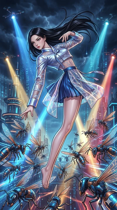 score_9, masterpiece, best quality, ultra-detailed, high-budget anime movie keyframe, cinematic anime lighting, intricate line art, Japanese anime girl. Dynamic full-body shot stretching the vertical silhouette with extreme perspective. twisting in m