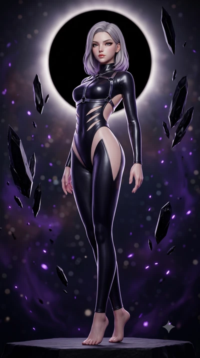score_9, masterpiece, best quality, ultra-detailed, high-budget anime keyframe, semi-realistic 3D game render, editorial fashion photography, tasteful artistic composition, Caucasian woman. low angle full-body shot from head to toe showing her feet, 