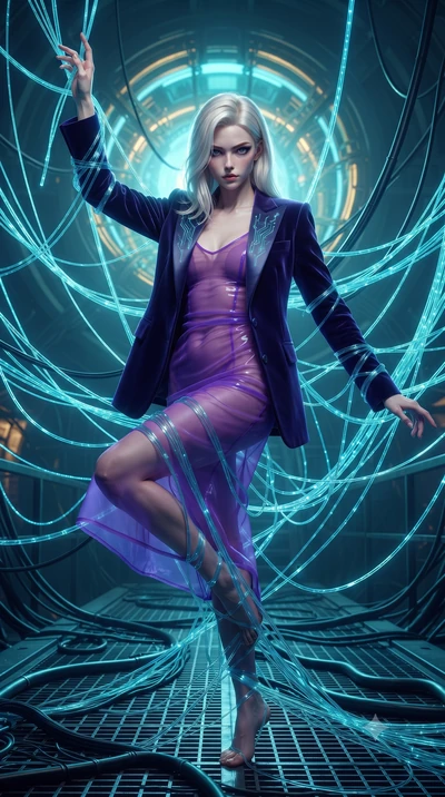 score_9, masterpiece, best quality, ultra-detailed, High-budget Anime Keyframe, editorial fashion photography, tasteful artistic composition, realistic cosplay photography, Caucasian woman, strictly human ears. Low angle cowboy shot filling the entir