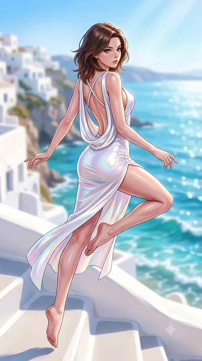 score_9, masterpiece, best quality, ultra-detailed, high-budget anime keyframe, semi-realistic 3D game render, editorial fashion photography, tasteful artistic composition, Korean woman. low angle full-body shot from head to toe showing her feet, fil