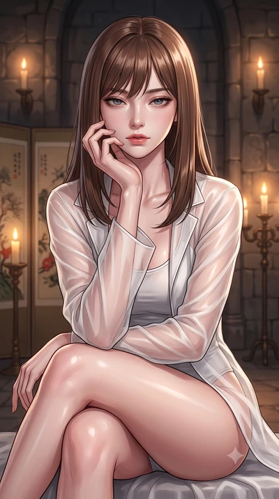 score_9, masterpiece, best quality, ultra-detailed, high-budget anime keyframe, editorial fashion photography, tasteful artistic composition, Korean woman. close-up cowboy shot from the waist and thighs up, the character dominates the composition, fi