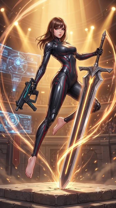 score_9, masterpiece, best quality, ultra-detailed, high-budget anime keyframe, semi-realistic 3D game render, editorial fashion photography, tasteful artistic composition, Korean woman. low angle full-body shot from head to toe showing her feet, fil