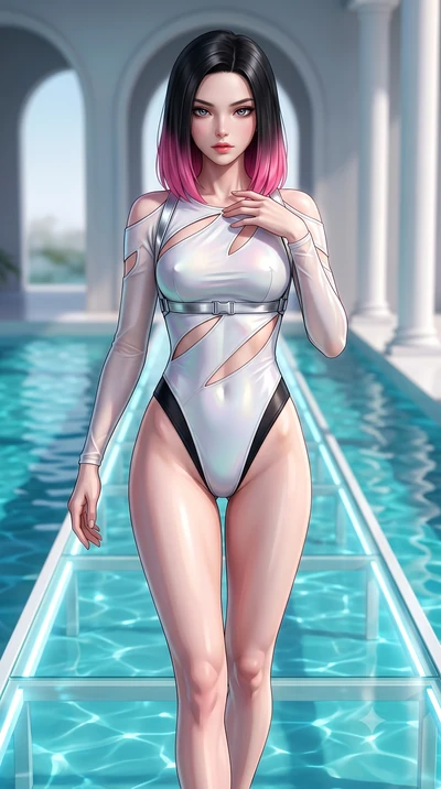 score_9, masterpiece, best quality, ultra-detailed, high-budget anime keyframe, semi-realistic 3D game render, editorial fashion photography, tasteful artistic composition, Korean woman. close-up cowboy shot from the waist and thighs up, the characte