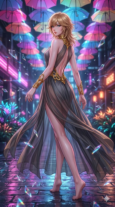 score_9, masterpiece, best quality, ultra-detailed, high-budget anime keyframe, editorial fashion photography, tasteful artistic composition, Japanese woman. low angle full-body shot from head to toe showing her feet, filling the entire 9:16 vertical