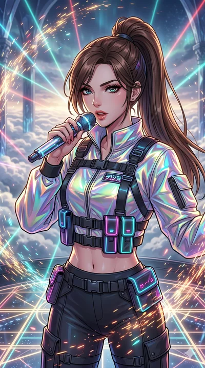 첨부의 캐릭터를 고정하여, 절대로 의상과 포즈를 동일하게 하지말고 현재 프롬프트 기반으로 이미지를 완전히 재구성해야해. score_9, masterpiece, best quality, ultra-detailed, high-budget anime movie keyframe, cinematic anime lighting, intricate line art, Japanese woman. Upper body filling screen focusing 