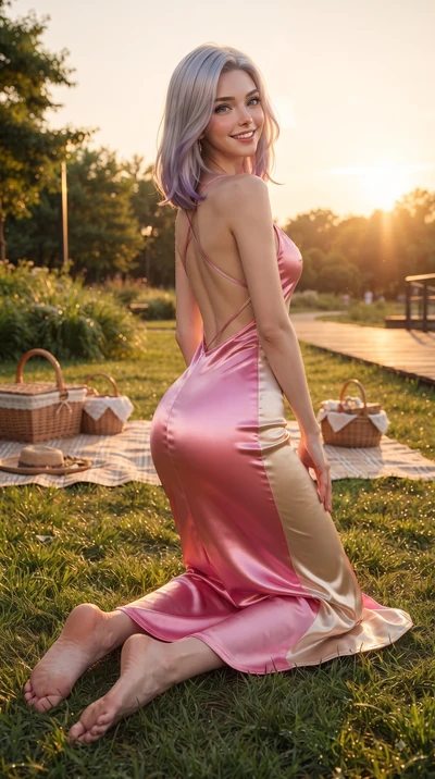 score_9, masterpiece, best quality, ultra-detailed, high-budget anime keyframe, editorial fashion photography, tasteful artistic composition, Caucasian woman. low angle full-body shot from head to toe showing her feet, filling the entire 9:16 vertica