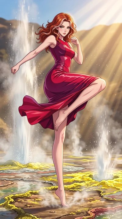 score_9, masterpiece, best quality, ultra-detailed, high-budget anime keyframe, clean line-art, cel-shading, Caucasian woman, strictly human ears. low angle full-body shot from head to toe showing her feet, filling the entire 9:16 vertical frame with