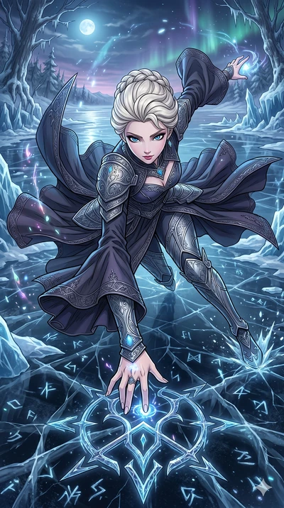 score_9, masterpiece, best quality, ultra-detailed, high-budget anime movie keyframe, cinematic anime lighting, intricate line art, Japanese woman. Extreme high angle shot as she leaps towards the camera, filling the frame. gliding across a frozen la