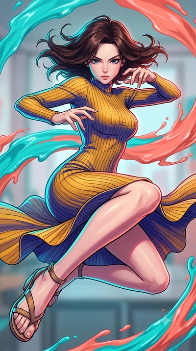 score_9, masterpiece, best quality, ultra-detailed, high-budget anime keyframe, clean line-art, cel-shading, Korean woman. close-up cowboy shot from the waist and thighs up, the character dominates the composition, filling the frame with her large pr