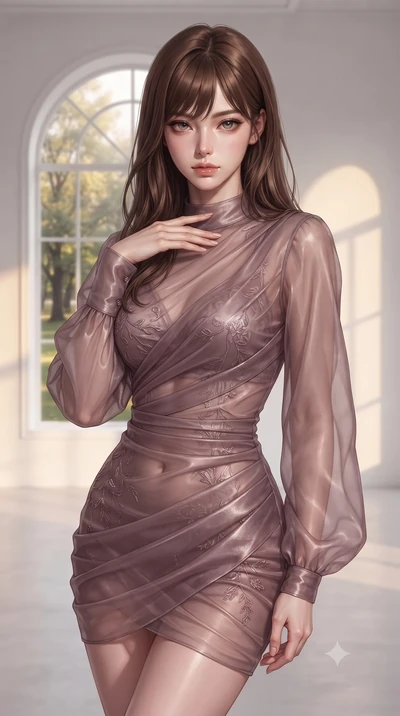 score_9, masterpiece, best quality, ultra-detailed, high-budget anime keyframe, editorial fashion photography, tasteful artistic composition, Korean woman woman. close-up cowboy shot from the waist and thighs up, the character dominates the compositi