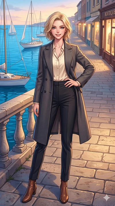 score_9, masterpiece, best quality, ultra-detailed, high-budget anime keyframe, vibrant anime aesthetic, Caucasian woman, strictly human ears. low angle full-body shot from head to toe showing her feet, filling the entire 9:16 vertical frame with her