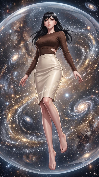 score_9, masterpiece, best quality, ultra-detailed, high-budget anime keyframe, editorial fashion photography, tasteful artistic composition, Caucasian woman, strictly human ears. low angle full-body shot from head to toe showing her feet, filling th