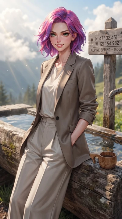 score_9, masterpiece, best quality, ultra-detailed, high-budget anime keyframe, editorial fashion photography, tasteful artistic composition, Caucasian woman. close-up cowboy shot from the waist and thighs up, the character dominates the composition,