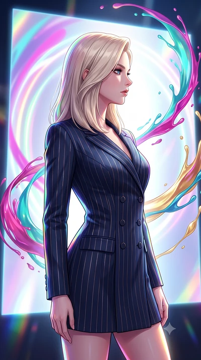 score_9, masterpiece, best quality, ultra-detailed, high-budget anime keyframe, editorial fashion photography, tasteful artistic composition, Caucasian woman. close-up cowboy shot from the waist and thighs up, the character dominates the composition,