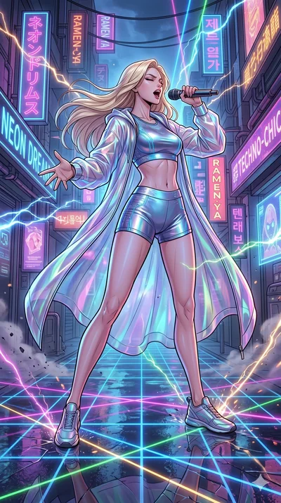 score_9, masterpiece, best quality, ultra-detailed, high-budget anime movie keyframe, cinematic anime lighting, intricate line art, Caucasian (strictly human ears) woman. Low angle cowboy shot filling the entire 9:16 frame with her statuesque presenc
