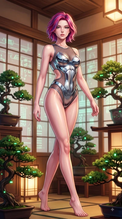 score_9, masterpiece, best quality, ultra-detailed, high-budget anime keyframe, editorial fashion photography, tasteful artistic composition, Caucasian woman woman. low angle full-body shot from head to toe showing her feet, filling the entire 9:16 v