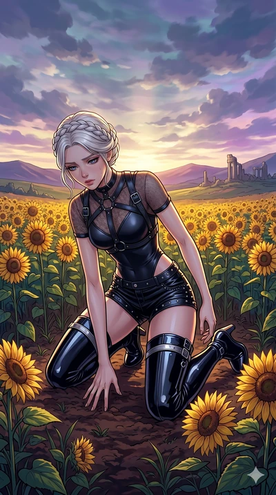 score_9, masterpiece, best quality, ultra-detailed, high-budget anime movie keyframe, cinematic anime lighting, intricate line art, Korean woman. Dynamic full-body shot stretching the vertical silhouette with extreme perspective. collapsing onto her 
