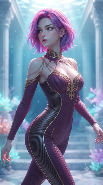 score_9, masterpiece, best quality, ultra-detailed, high-budget anime keyframe, editorial fashion photography, tasteful artistic composition, Caucasian woman. close-up cowboy shot from the waist and thighs up, the character dominates the composition,
