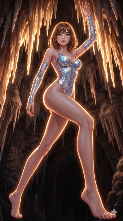 score_9, masterpiece, best quality, ultra-detailed, high-budget anime keyframe, editorial fashion photography, tasteful artistic composition, Caucasian woman, strictly human ears. low angle full-body shot from head to toe showing her feet, filling th