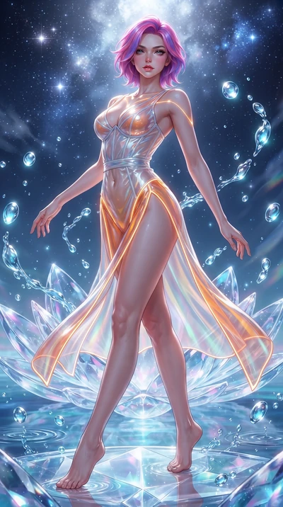 score_9, masterpiece, best quality, ultra-detailed, high-budget anime keyframe, editorial fashion photography, tasteful artistic composition, Caucasian woman. low angle full-body shot from head to toe showing her feet, filling the entire 9:16 vertica